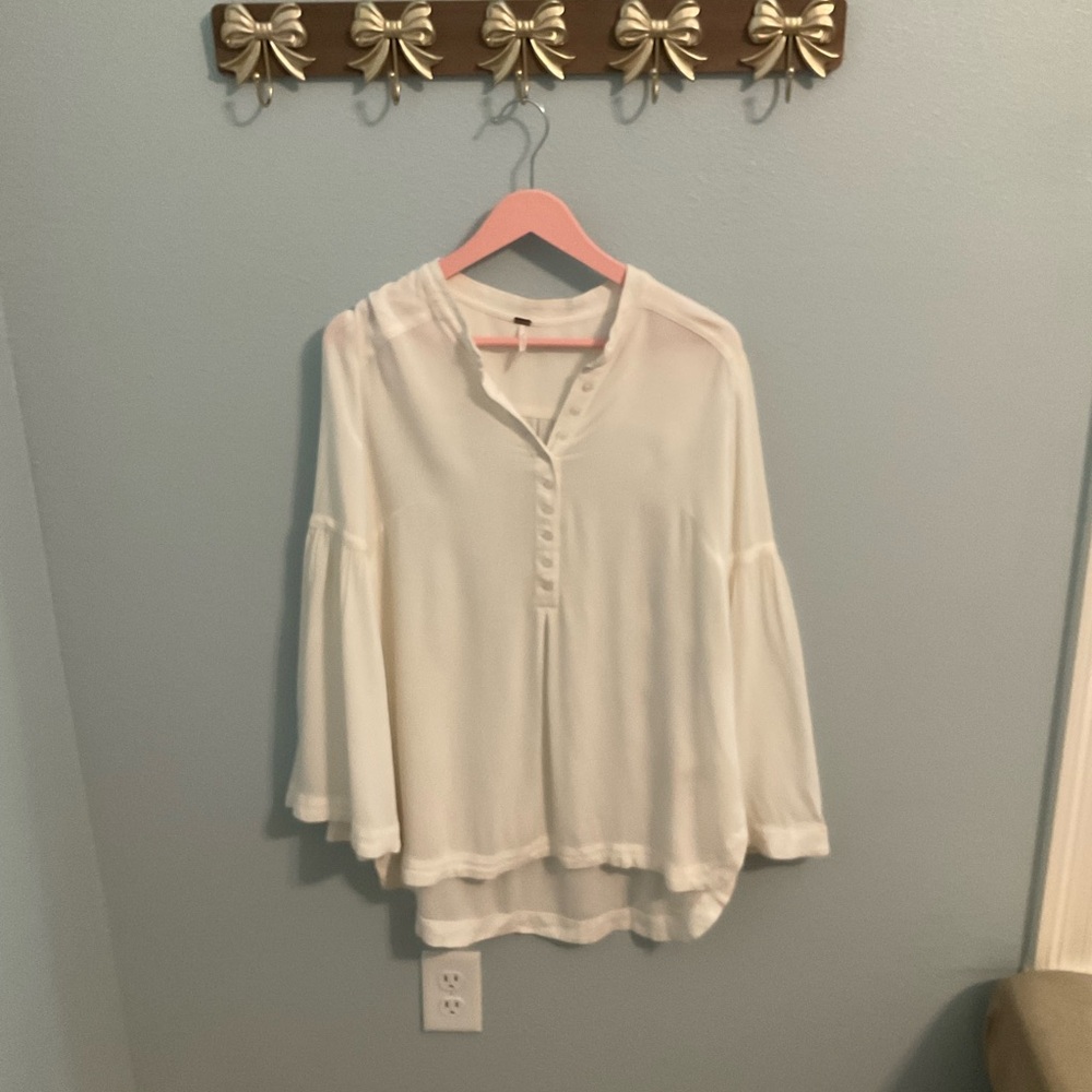Free People White Blouse with Button Detail